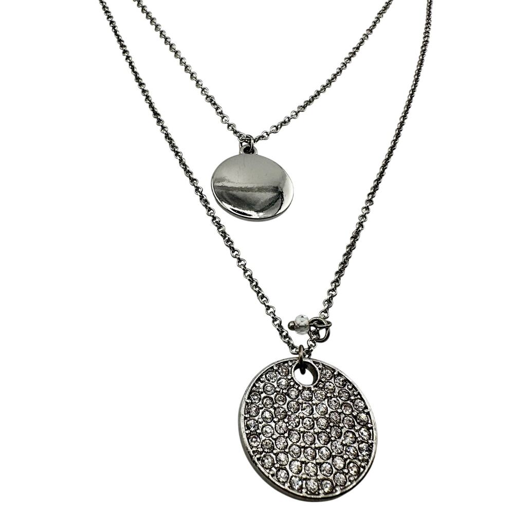 The Limited Y2K Crystal Pave Medallions Double Strand Silver Tone 28" Necklace